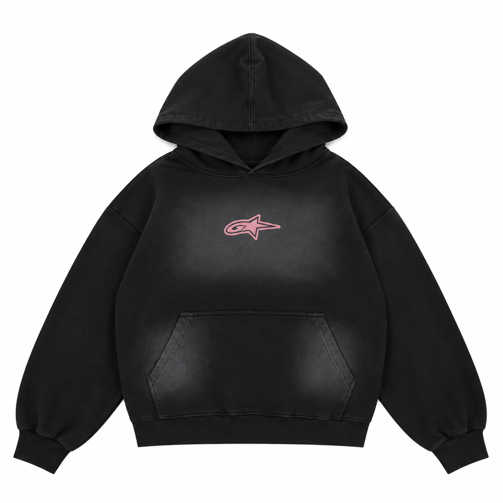 Hoddie Guettho Star / Black Acid Wash