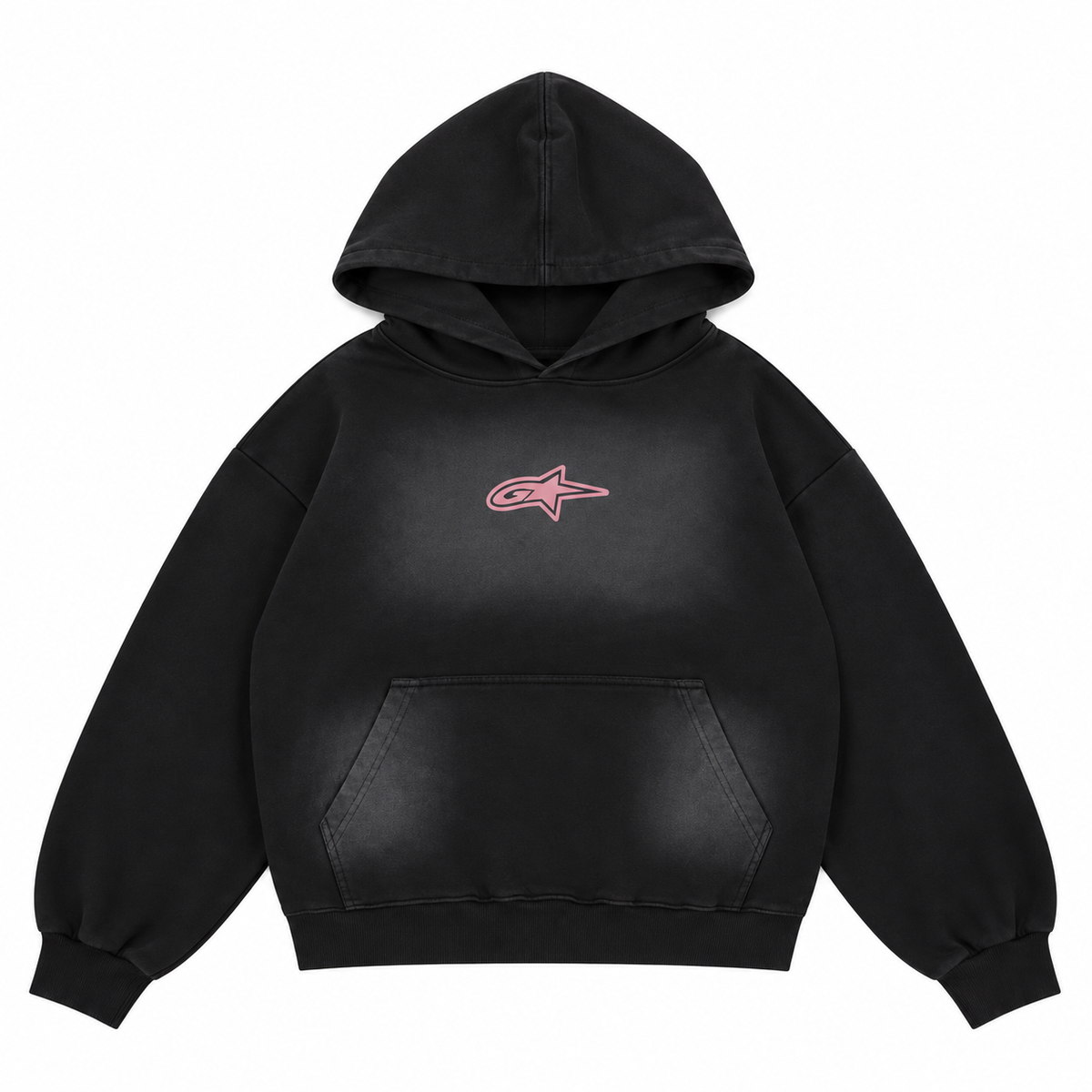 Hoddie Guettho Star / Black Acid Wash