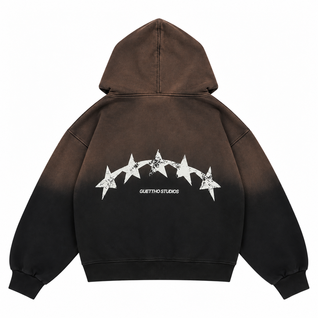 Hoddie Guettho Studios / Brown/Black Acid Wash