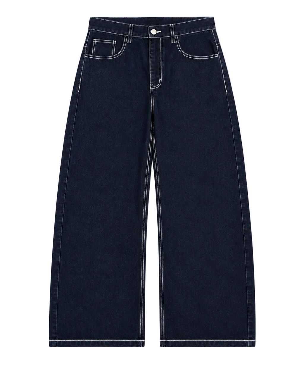 Raw Baggy Denim / Dark Indigo&White