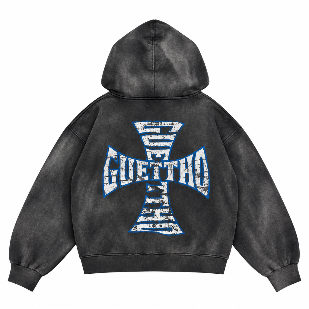 Hoodie Guettho Cross / Black Acid Wash