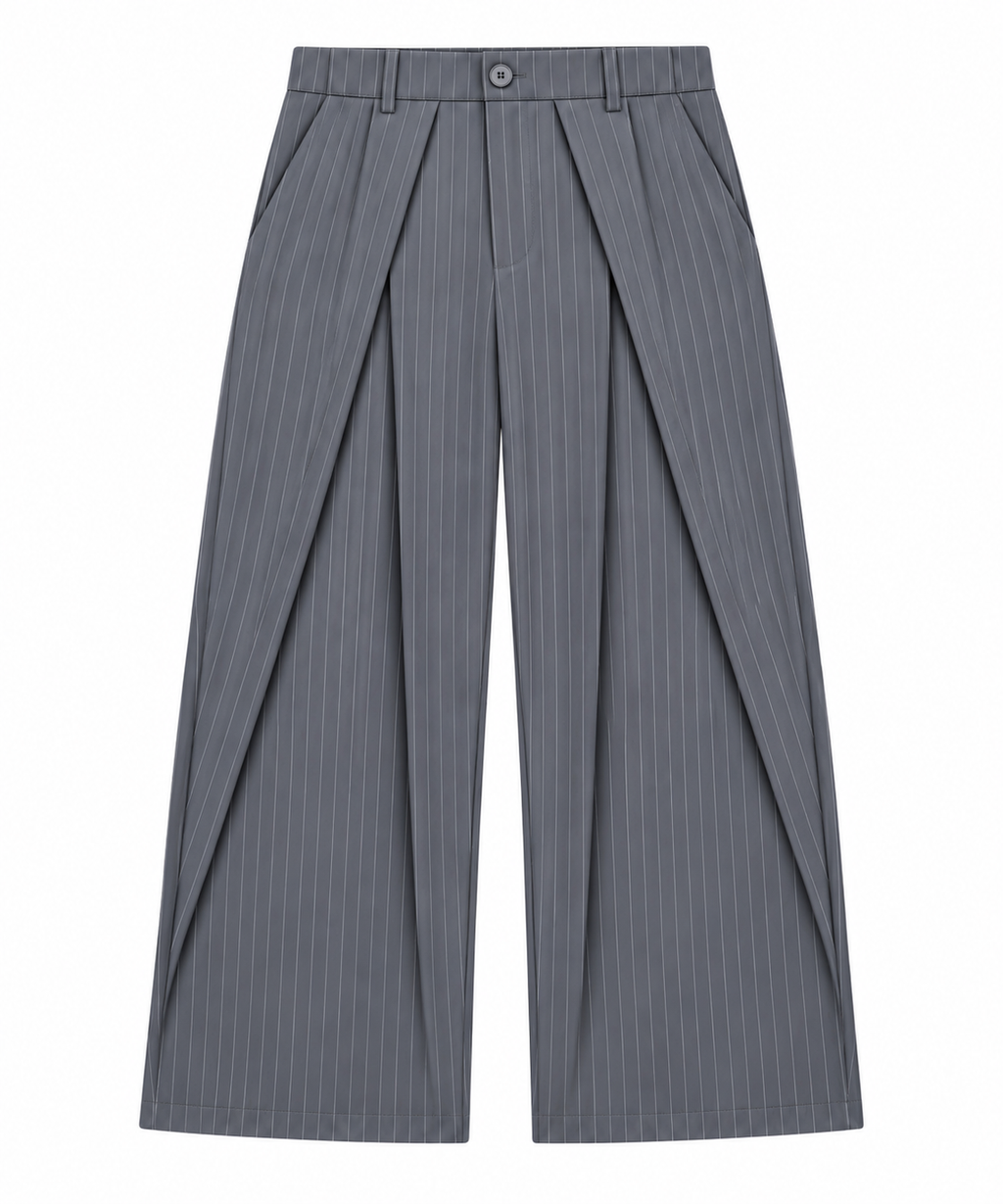 Pinstripe Wide Leg Trousers / Grey