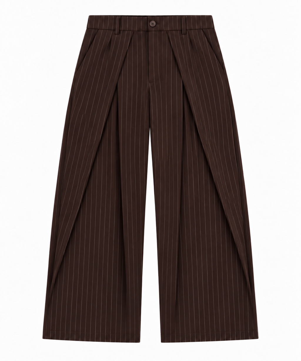Pinstripe Wide Leg Trousers / Chocolate