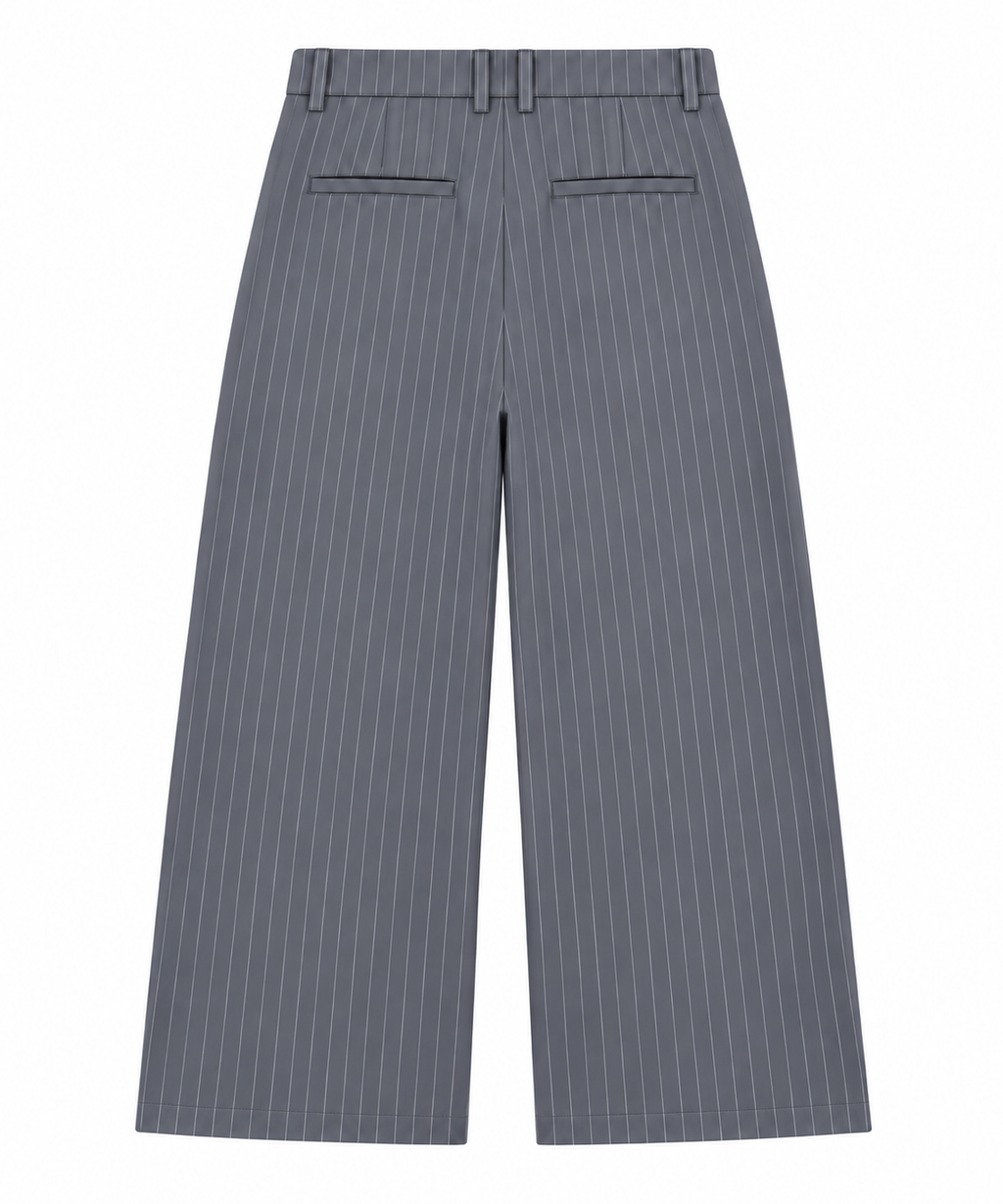 Pinstripe Wide Leg Trousers / Grey