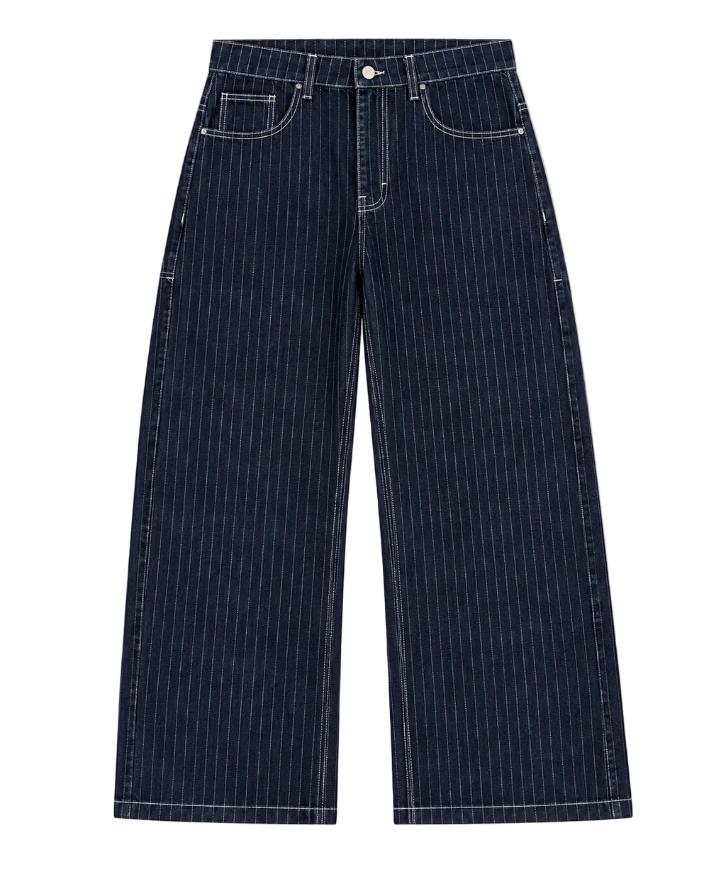 Raw Pinstripe Baggy Denim / Dark Indigo