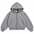 Reversible Checkered Zip Hoodie / Grey
