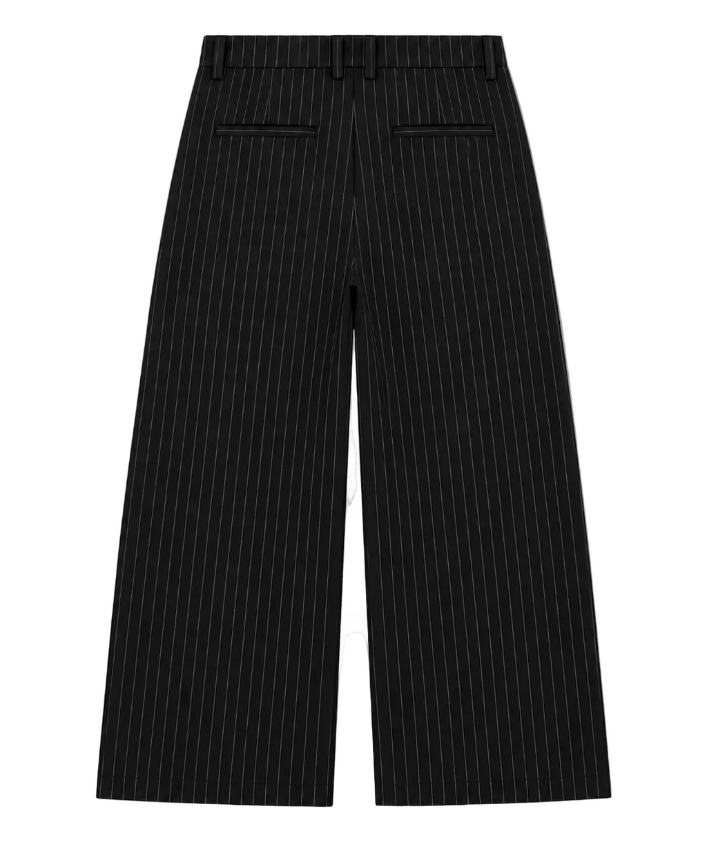 Pinstripe Wide-Leg Trousers / Black