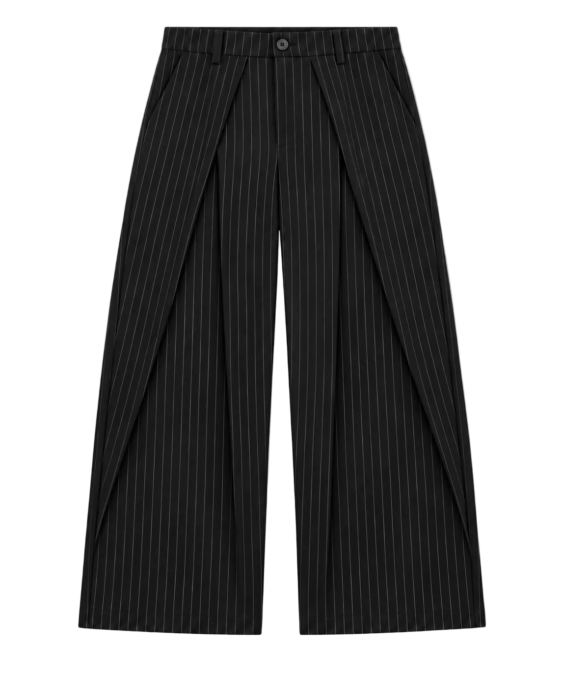 Pinstripe Wide-Leg Trousers / Black