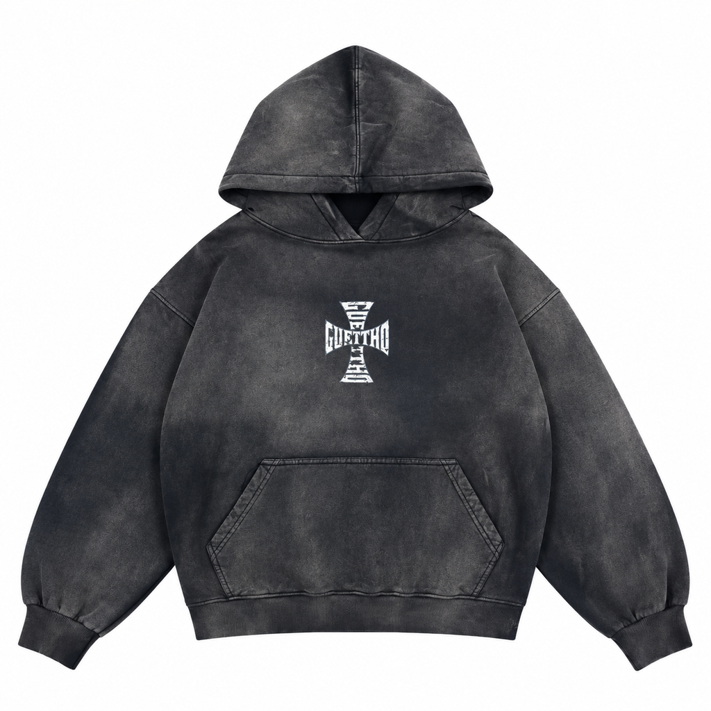Hoodie Guettho Cross / Black Acid Wash