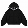 Reversible Checkered Zip Hoodie / Black