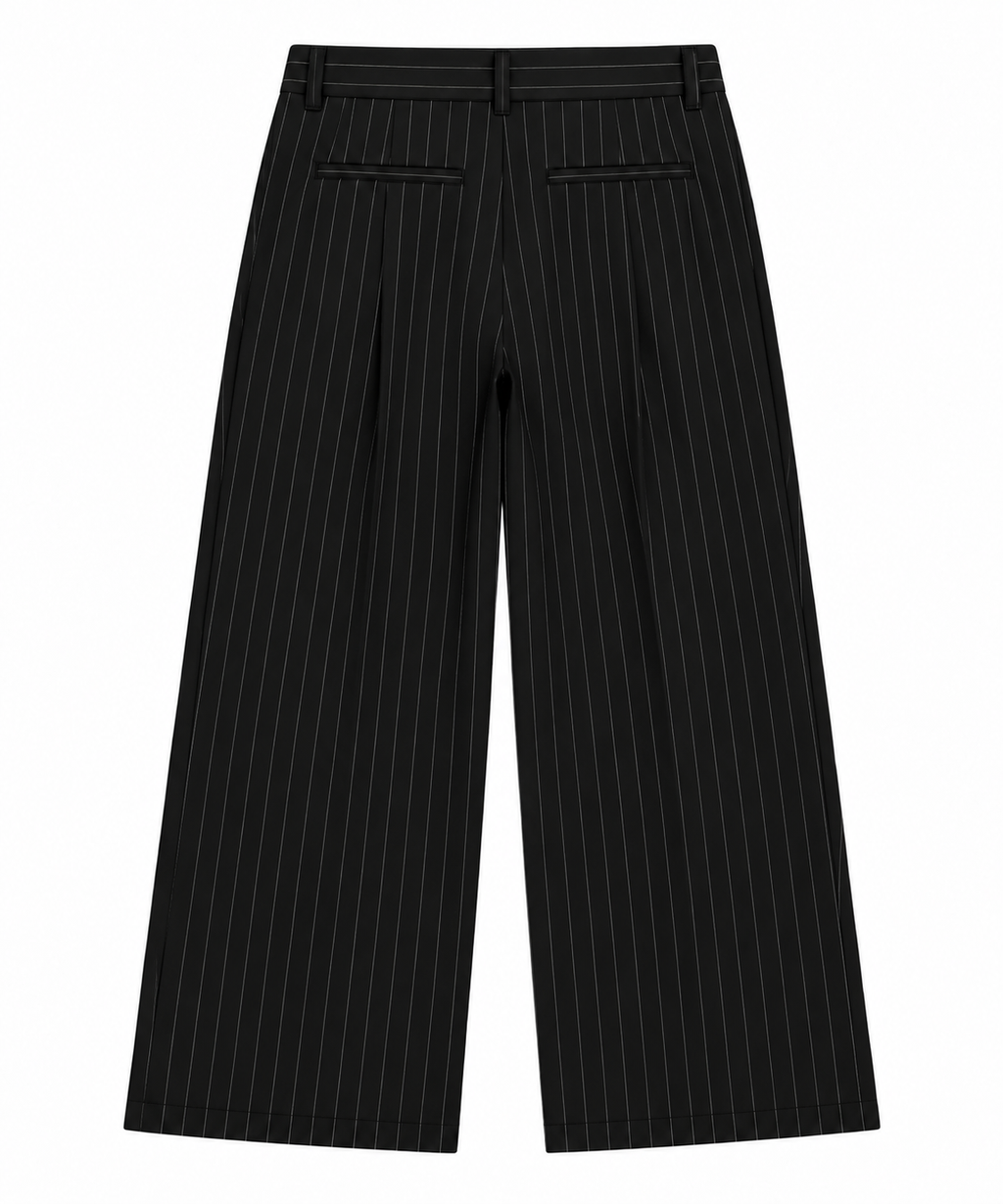 Wide Leg Trousers Pinstripes / Black