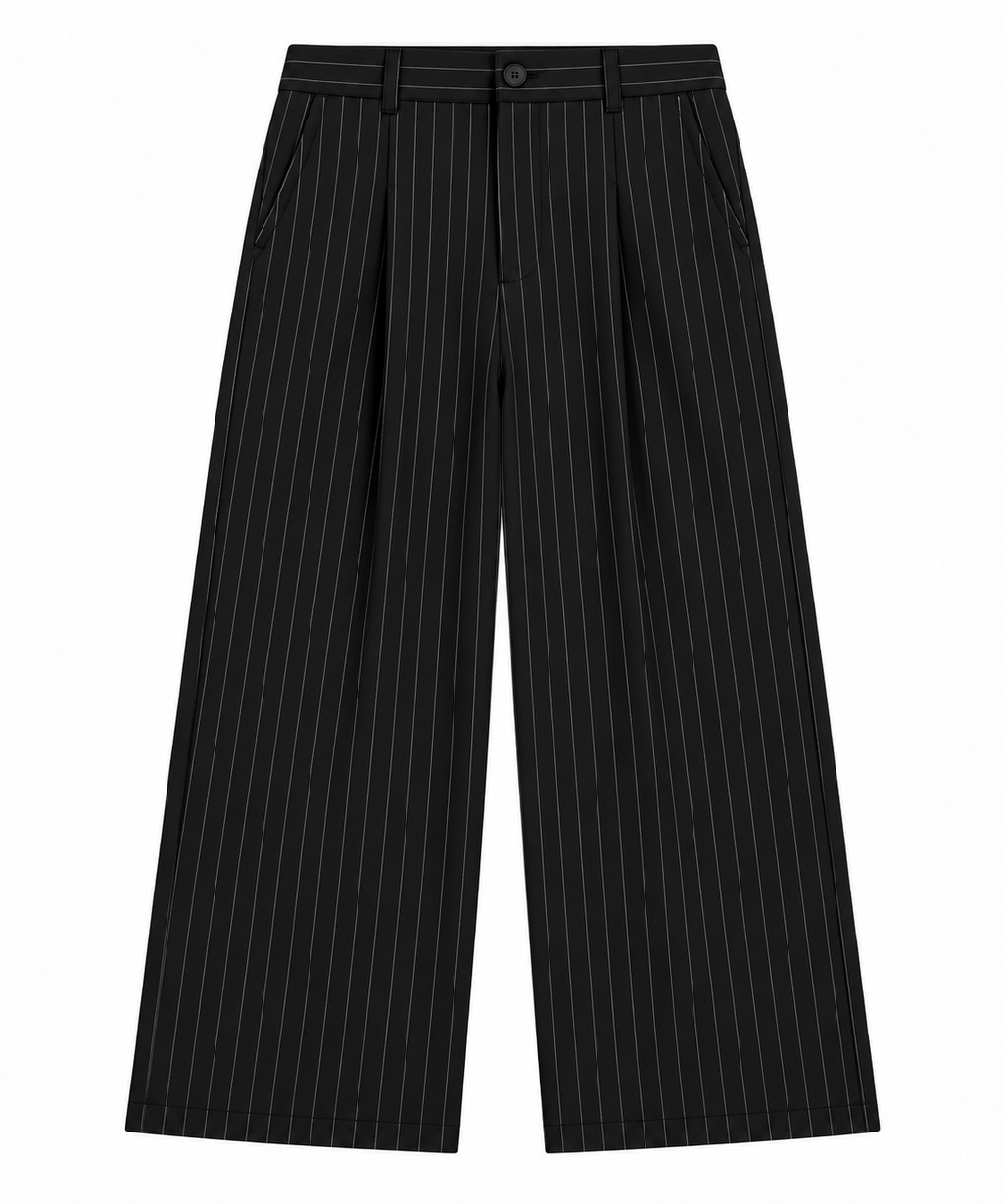 Wide Leg Trousers Pinstripes / Black